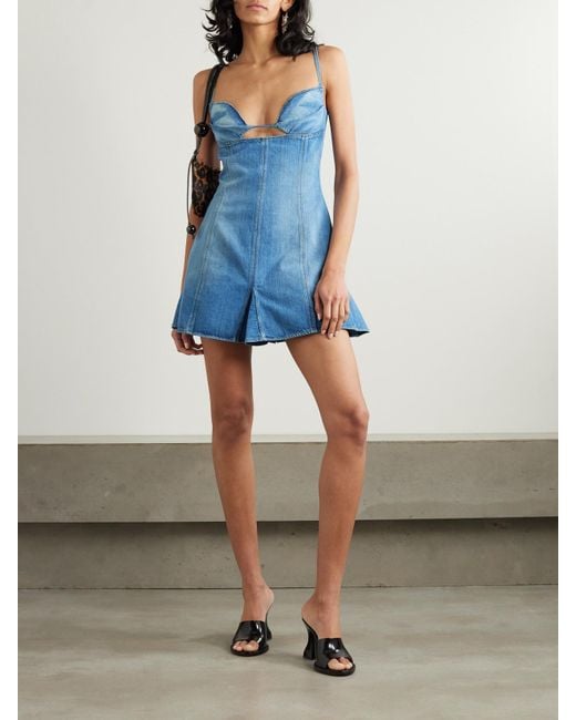 Nensi Dojaka Blue Minikleid Aus Denim Mit Cut-Out