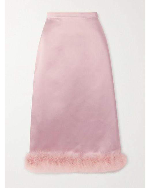 Valentino Garavani Pink Feather-Trimmed Satin Midi Skirt