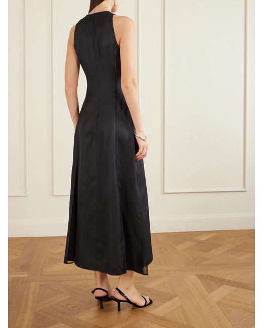 Loulou de Saison Black Iraka Mesh And Silk-Twill Midi Dress