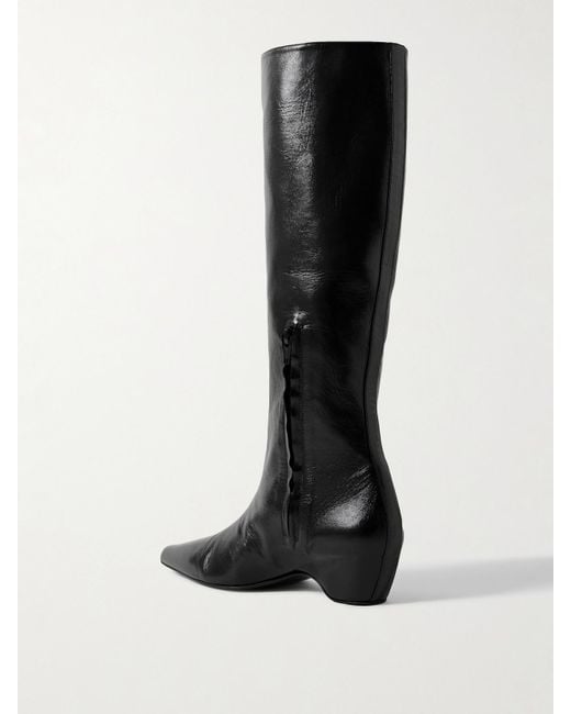 Khaite Black Sybil Glossed-Leather Knee Boots