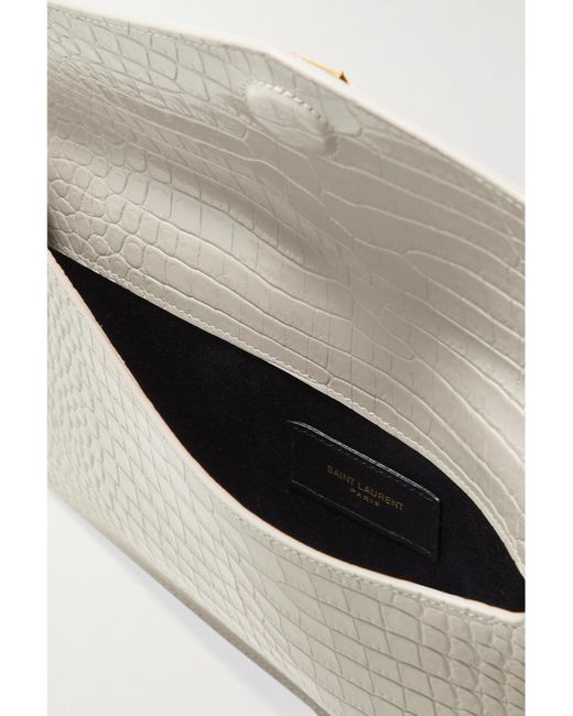 Saint Laurent Natural Uptown Croc-Effect Leather Pouch