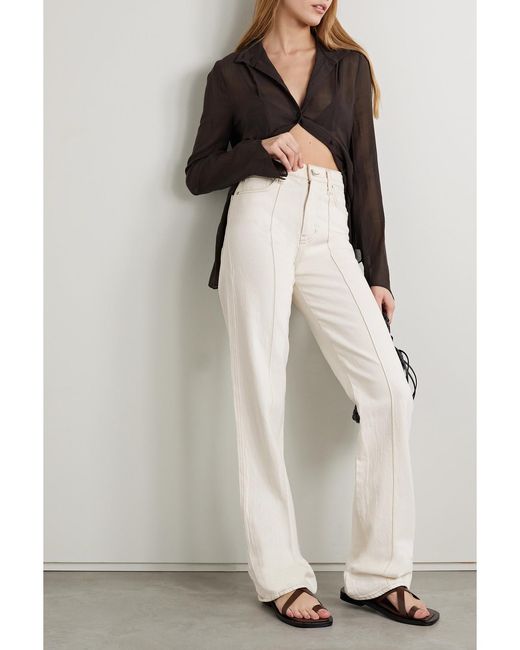 Veronica Beard White Dylan High-Rise Straight-Leg Jeans