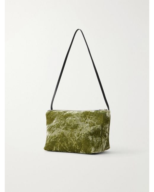 Valesque Green Corset Leather-Trimmed Crushed-Velvet Shoulder Bag