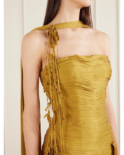 Marmar Halim Metallic Trägerlose Robe Aus Plissiertem Satin