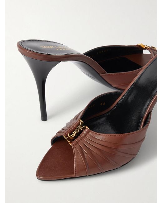Saint Laurent Brown Babylone 90 Pleated Leather Mules