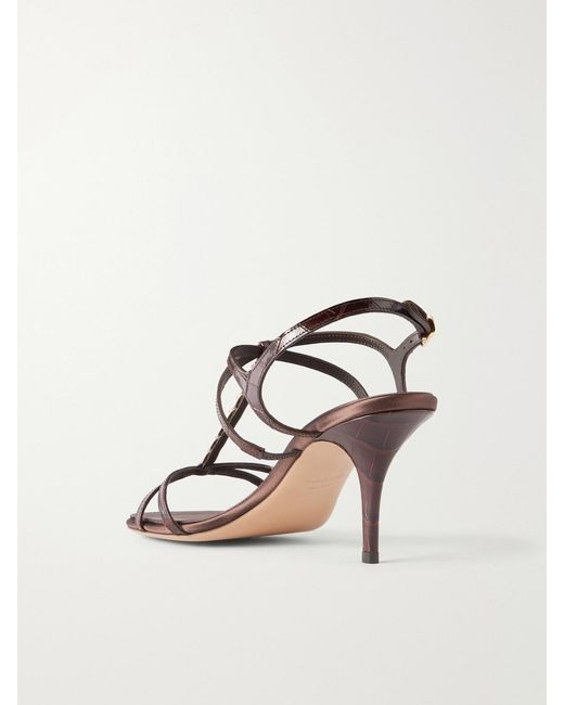 Ferragamo Brown Tiane 70 Embellished Croc-Effect Leather Sandals