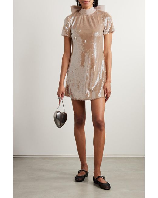 Staud Natural Ilana Cotton-Blend Faille-Trimmed Sequined Tulle Mini Dress