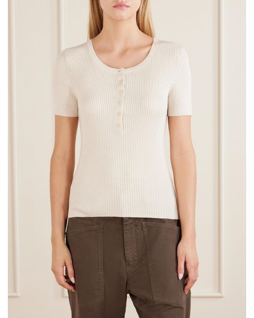 Nili Lotan Natural Francene Ribbed Wool And Silk-Blend Top