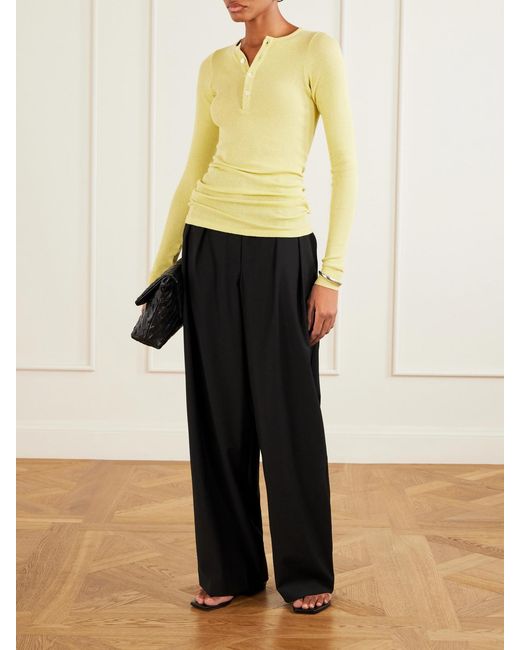 Auralee Yellow Ribbed-Knit Cotton T-Shirt