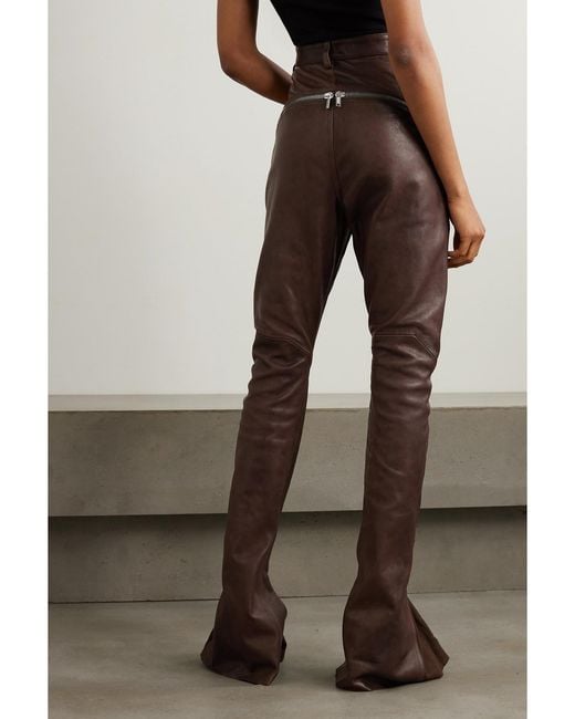 Rick Owens Brown Bolan Banana Cotton-Paneled Leather Flared Pants
