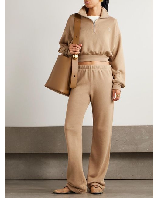 ÉTERNE Natural Cropped Embroidered Cotton And Modal-Blend Jersey Sweatshirt