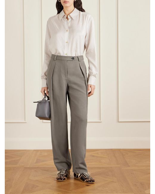 Matteau Gray Pleated Woven Straight-Leg Pants