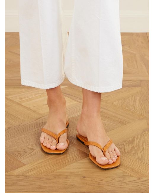 Totême  Orange Croc-Effect Leather Flip Flops