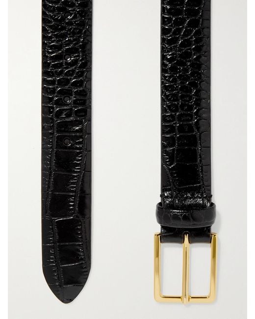 Andersons Black Croc-Effect Leather Belt