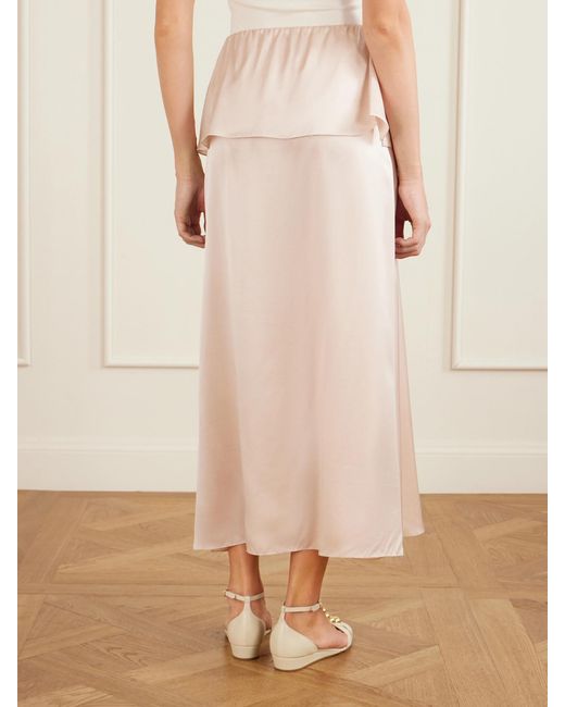 Chloé Pink Layered Silk-Satin Midi Skirt