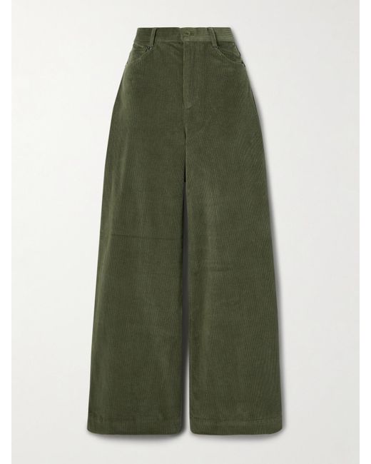 Sea Green Carine Cotton-Blend Corduroy Wide-Leg Pants