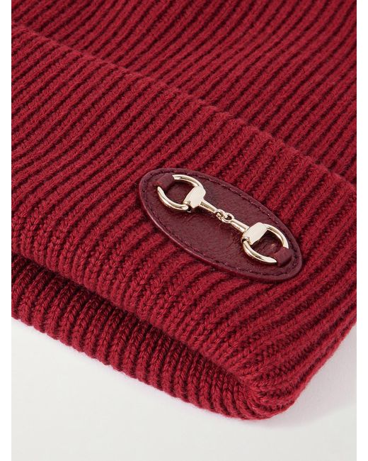 Gucci Red Horsebit-Detailed Appliquéd Ribbed Wool Beanie