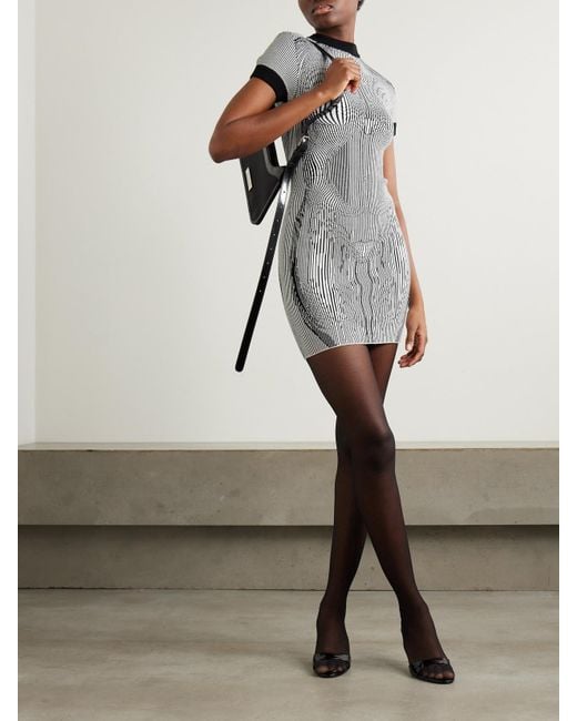 Jean Paul Gaultier Gray Minikleid Aus Gestreiftem Jacquard-Strick Mit Trompe-L'Œil-Print