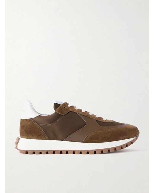 Gianvito Rossi Brown Gravel Suede, Leather And Shell Sneakers