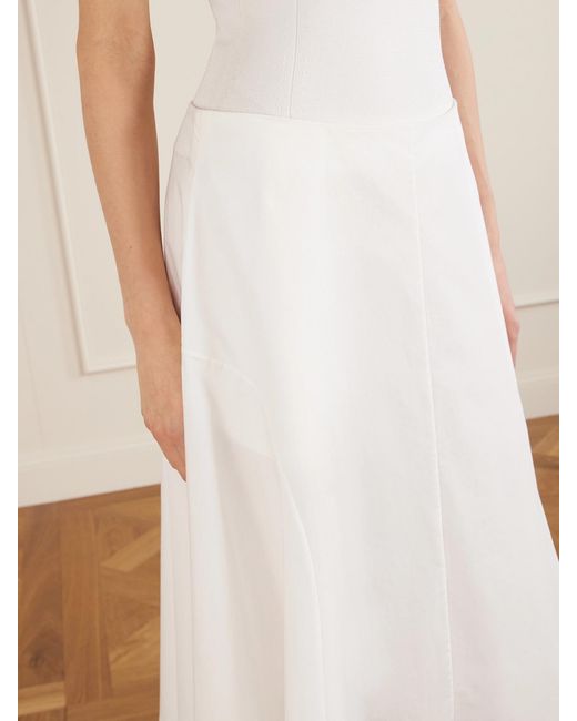 Khaite White Artin Paneled Cotton-Poplin Midi Skirt