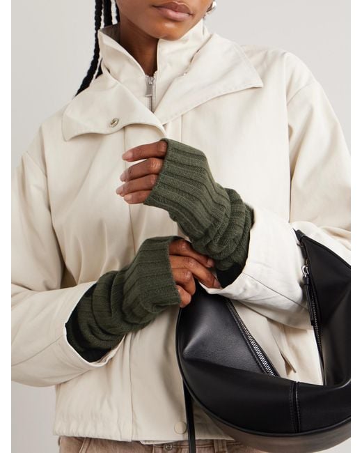 arch4 Green Fingerlose Handschuhe Aus Geripptem Kaschmir