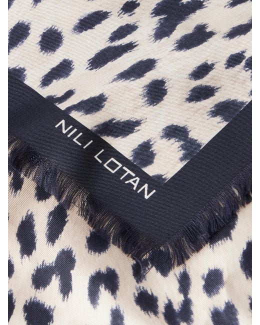 Nili Lotan Black Savanna Leopard-Print Silk Scarf