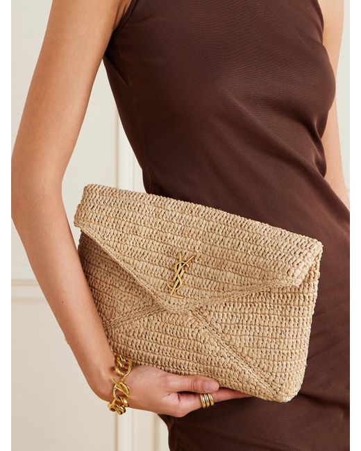 Saint Laurent Natural Cassandre Raffia Clutch