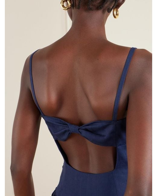 Gabriela Hearst Blue Oriana Gathered Linen Midi Dress
