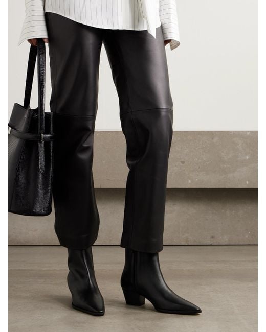 Manolo Blahnik Black Aliera 50 Leather Ankle Boots