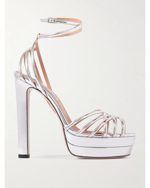 Aquazzura White Wild Dream 105 Metallic Leather Platform Sandals