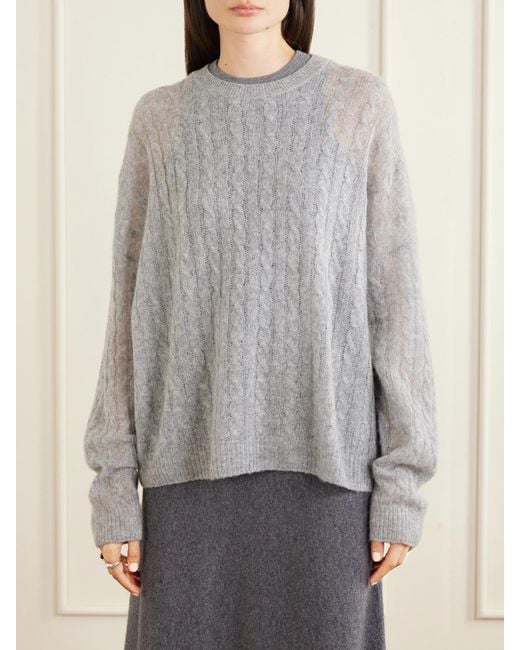 Lisa Yang Gray Amabel Cable-Knit Cashmere And Silk-Blend Sweater