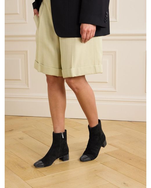 Rene Caovilla Black Bonnie Embellished Suede Ankle Boots