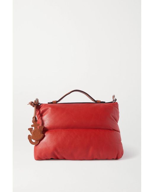 Moncler Genius Red 1 Jw Anderson Quilted Padded Shell And Leather Tote