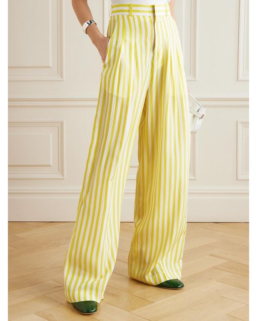 Petar Petrov Yellow Heat Wave Pleated Silk-Crepon Wide-Leg Pants