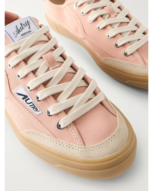 Autry Pink Windscape Low Suede-Trimmed Canvas Sneakers