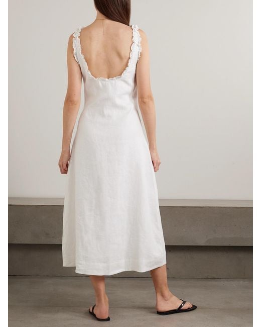 Posse White Florence Ruffle-Trimmed Linen Midi Dress