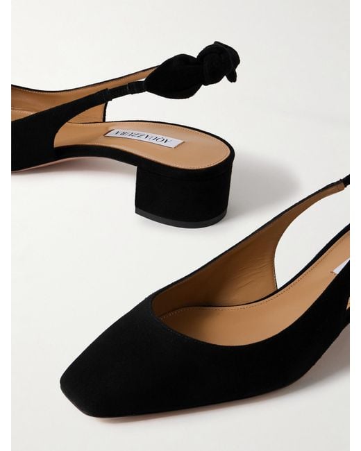 Aquazzura Black Very Bow 35 Suede Slingback Pumps