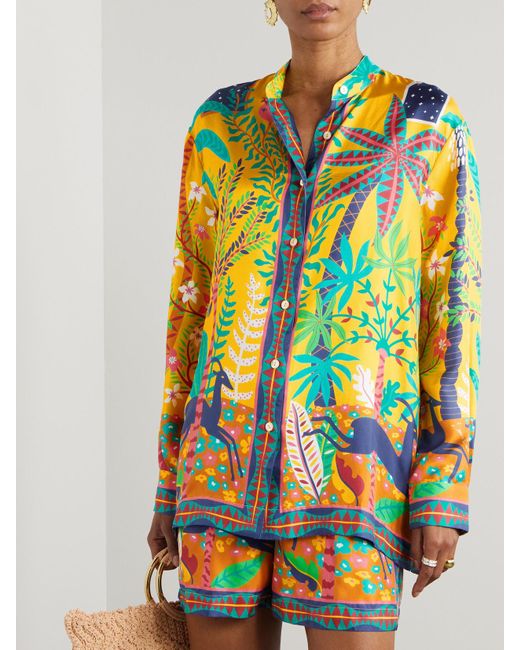 Emporio Sirenuse Yellow Louis Barthélemy Kelsy Hemd Aus Bedrucktem Seiden-Twill