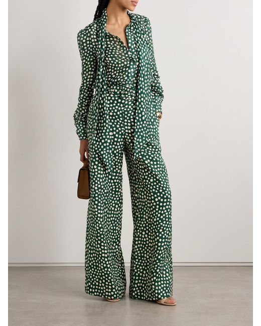Cara Cara Green Mayflower Belted Polka-Dot Linen Wide-Leg Pants