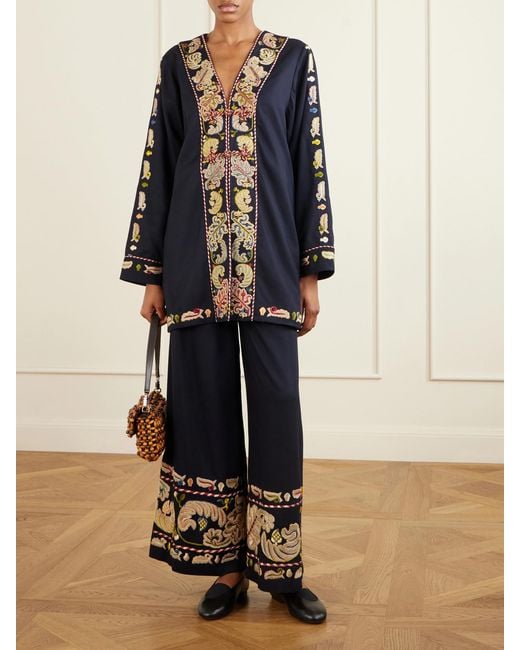 Bode Blue Feather Runner Embroidered Cotton-Blend Twill Jacket