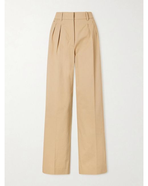 Moncler Natural Appliquéd Pleated Cotton-Twill Wide-Leg Pants