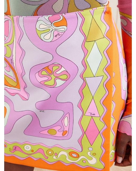 Emilio Pucci Pink Wrap-Effect Printed Silk-Twill Mini Skirt