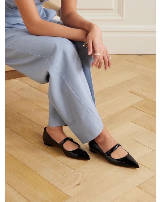 Ballerines En Cuir Verni À Finitions En Gros-Grain Campari Manolo Blahnik en coloris Black