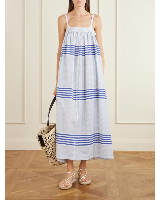 Lemlem Blue Eda Striped Cotton-Gauze Midi Dress