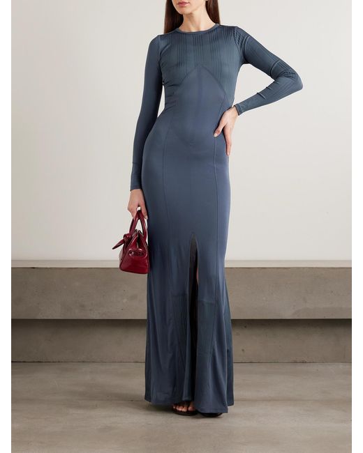 Jean Paul Gaultier Blue Paneled Ribbed Stretch-Jersey Maxi Dress
