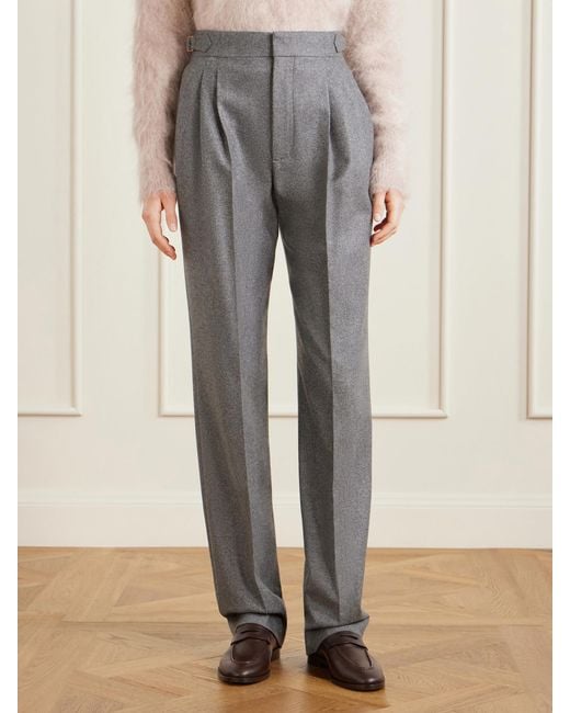 Loro Piana Gray Malik Pleated Wool And Cashmere-Blend Straight-Leg Pants