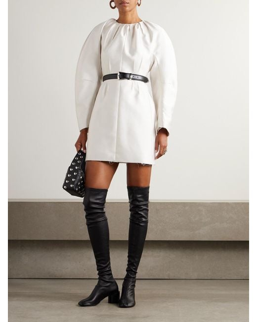 Jil Sander White Frayed Pleated Satin-Twill Mini Dress