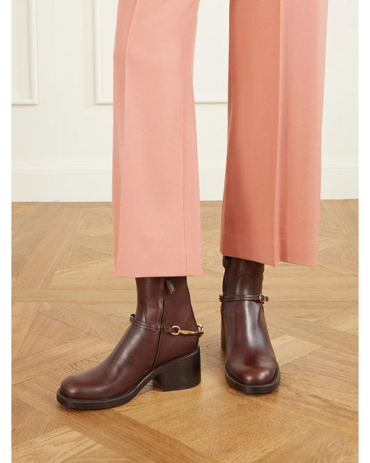 Chloé Brown Dakota Embellished Leather Ankle Boots