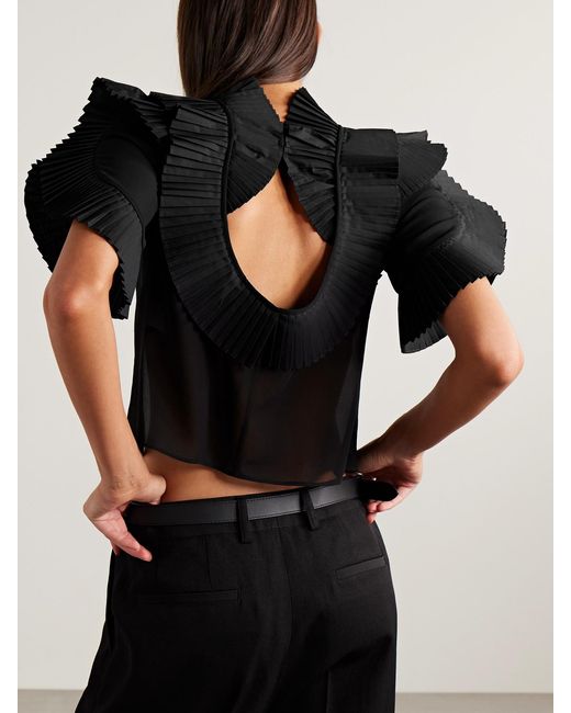 Co. Black Crepe De Chine And Pleated Poplin Blouse