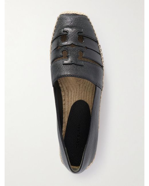 Tory Burch Black Ines Cutout Leather Platform Espadrilles